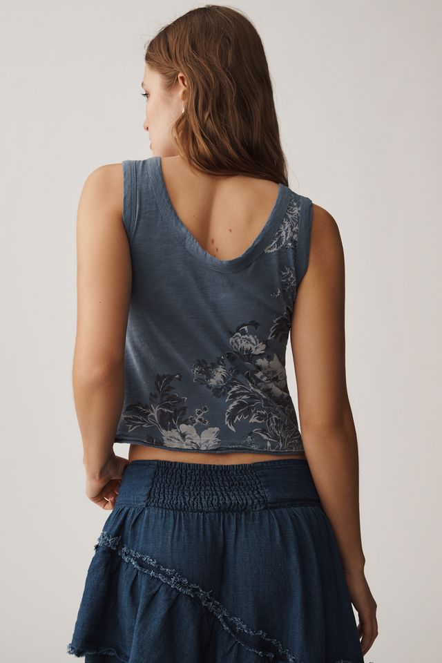The Kacey Cotton-Slub Floral Crop Tank Top by Pilcro #2