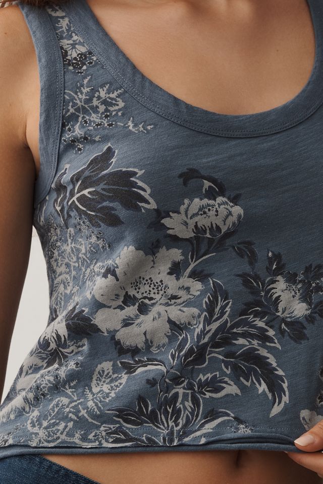 The Kacey Cotton-Slub Floral Crop Tank Top by Pilcro #3