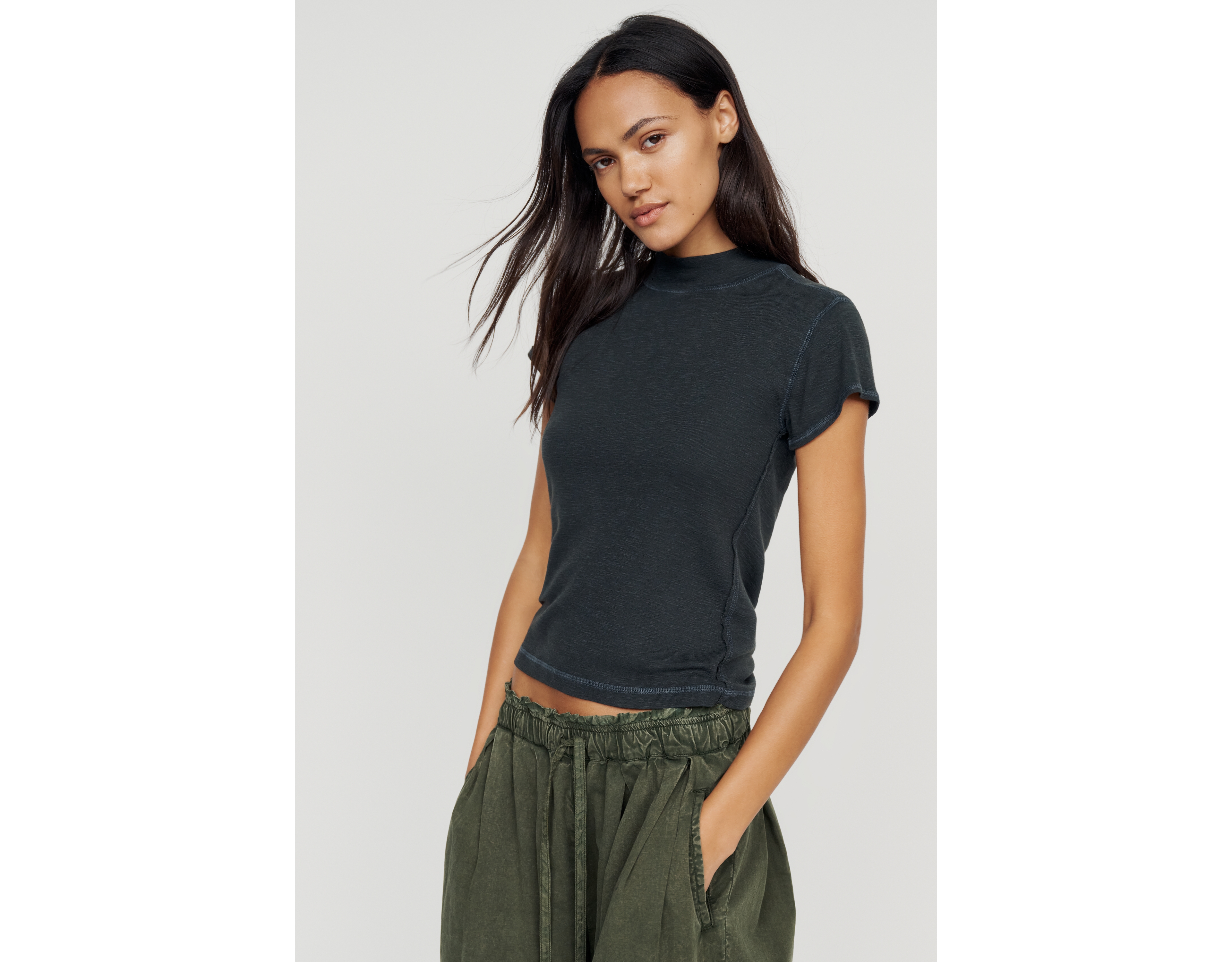 Pilcro Cyris Cotton Modal Mock Neck Tee