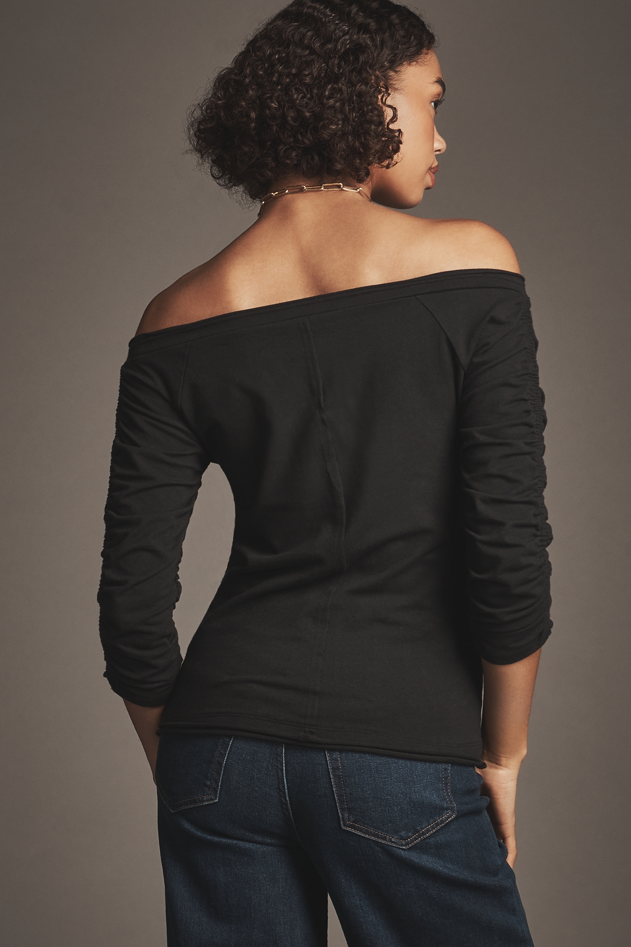 Pilcro Off-The-Shoulder Ruched-Sleeve Top