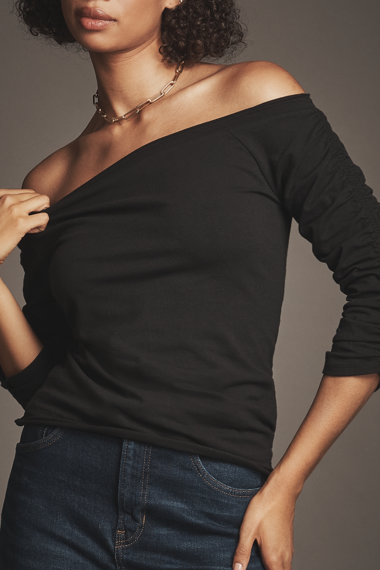 Pilcro Off-The-Shoulder Ruched-Sleeve Top