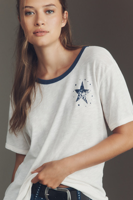 Pilcro Cotton Graphic Tee In White