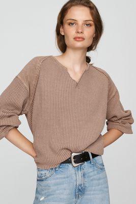 Pilcro 100% Cotton Waffle V-Neck Sweatshirt