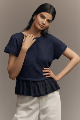 Pilcro Short-sleeve Sweater Twofer Top In Black