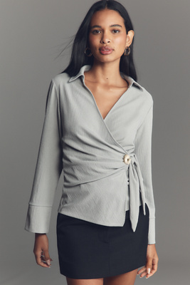 By Anthropologie Hardware Wrap Top In Gray