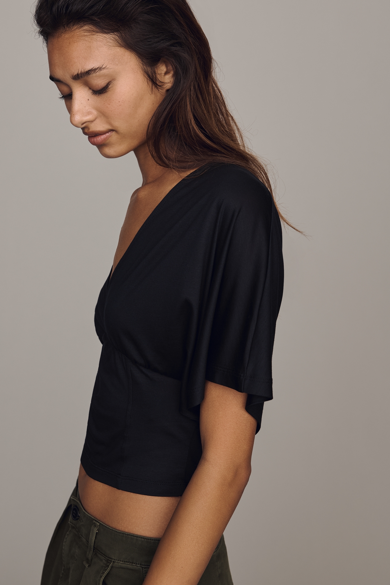 By Anthropologie Silken Flutter Sleeve Crop Top