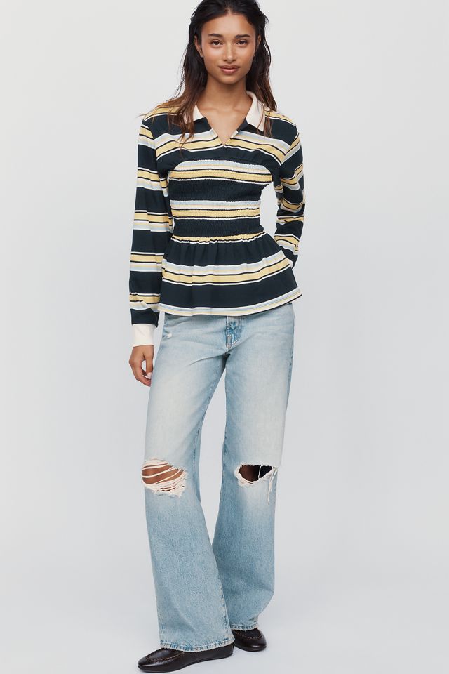 Maeve 100% Cotton Peplum Polo Top #2