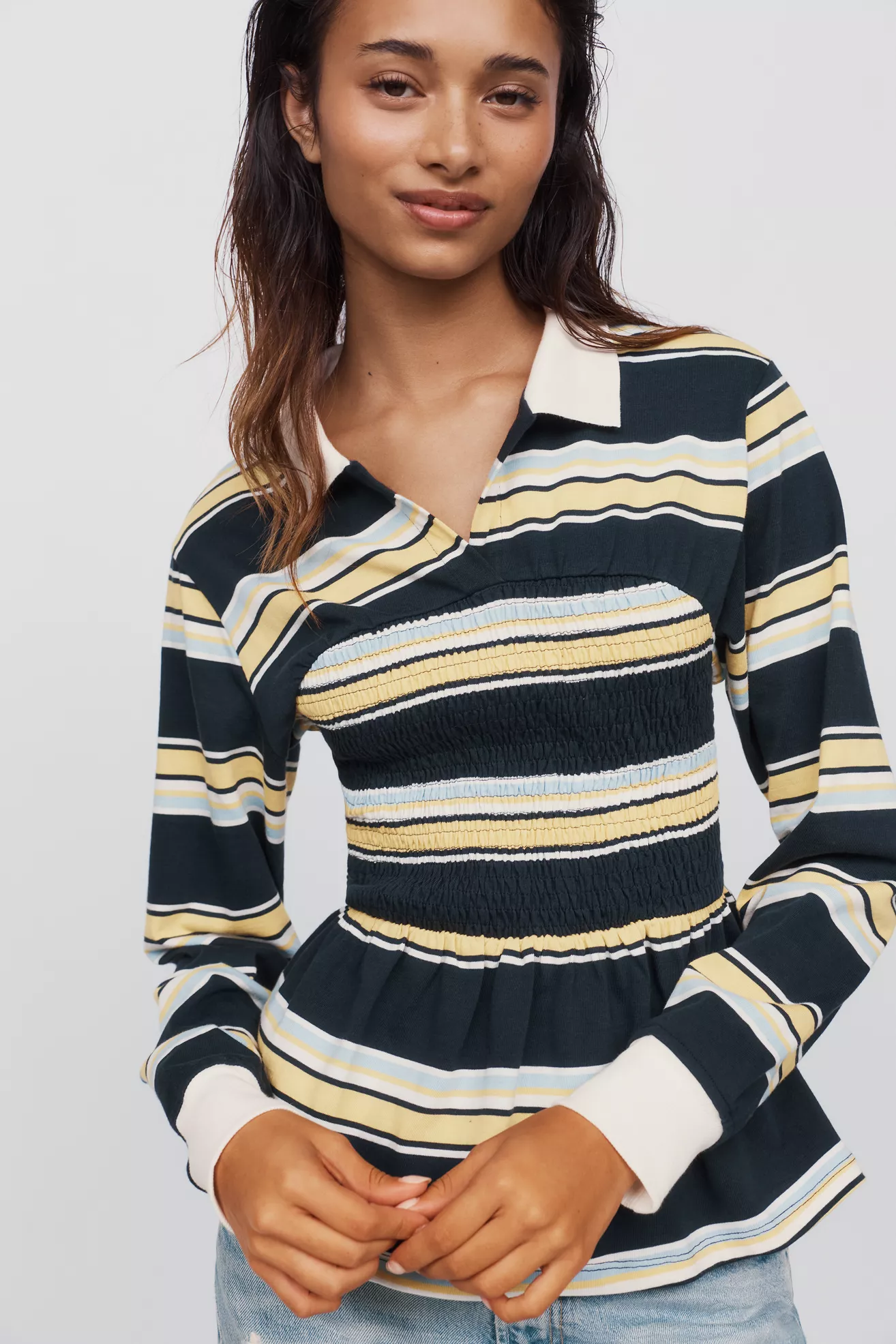 Maeve 100% Cotton Peplum Rugby Top