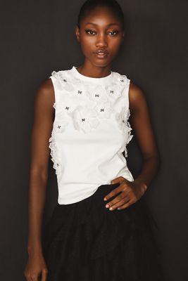 By Anthropologie Sleeveless 3D Floral Appliqué Top