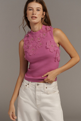 By Anthropologie Sleeveless 3D Floral Appliqué Top