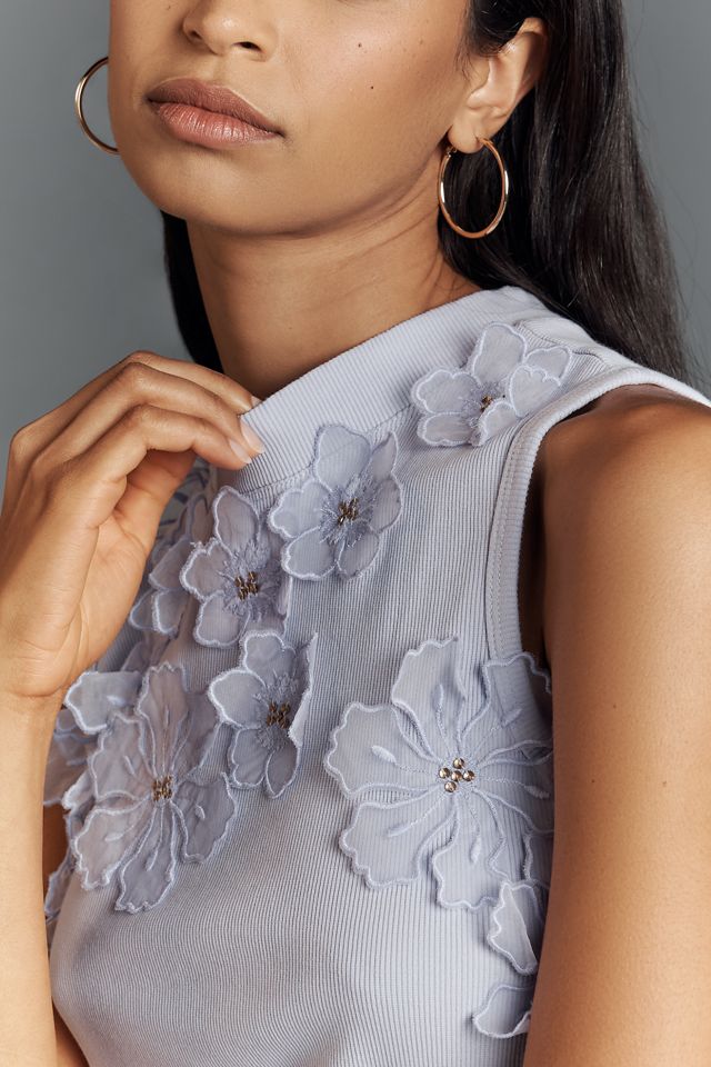 By Anthropologie Sleeveless 3D Floral Appliqué Top #3