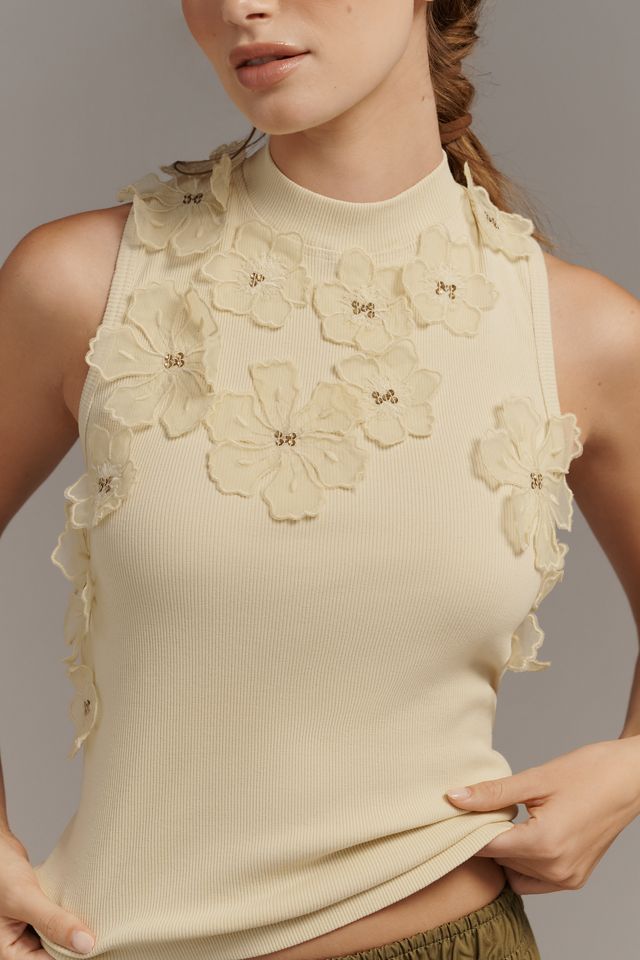 By Anthropologie Sleeveless 3D Floral Appliqué Top #2