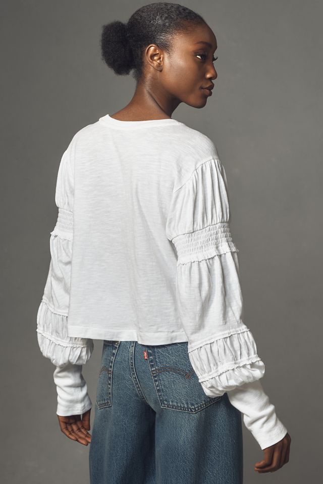 Pilcro Crew-Neck Ruched & Smocked-Sleeve Top #2