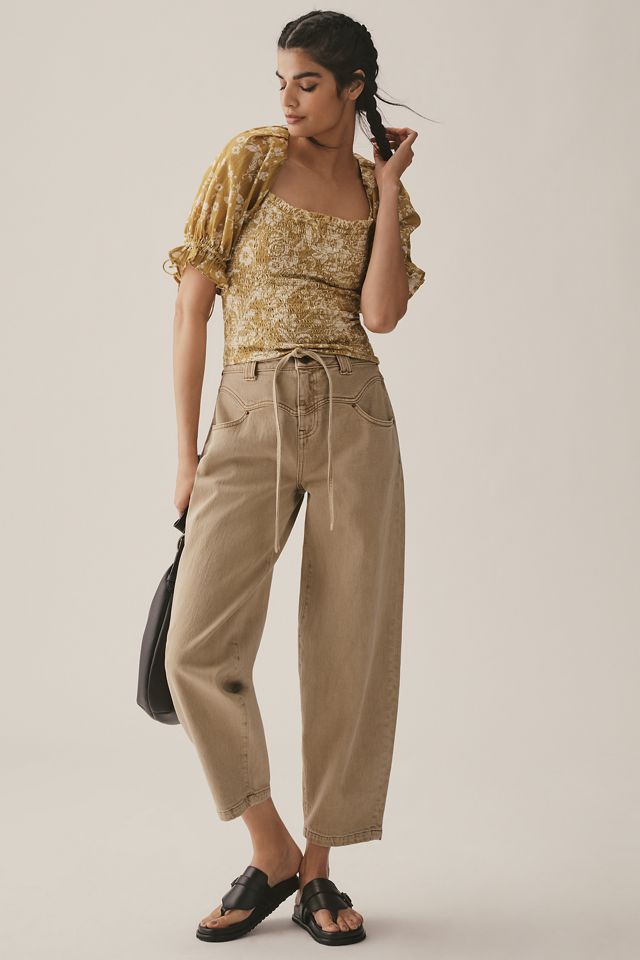 By Anthropologie Seersucker Smocked Puff-Sleeve Crop Top #2