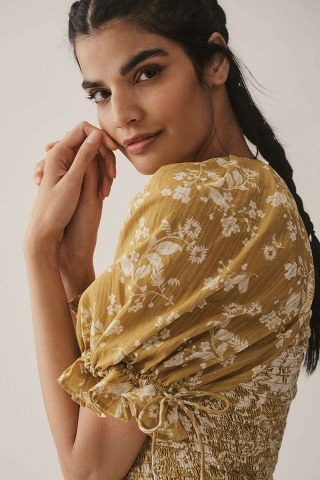 By Anthropologie Seersucker Smocked Puff-Sleeve Crop Top #3
