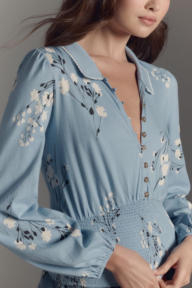 Maeve Smocked Buttondown Top