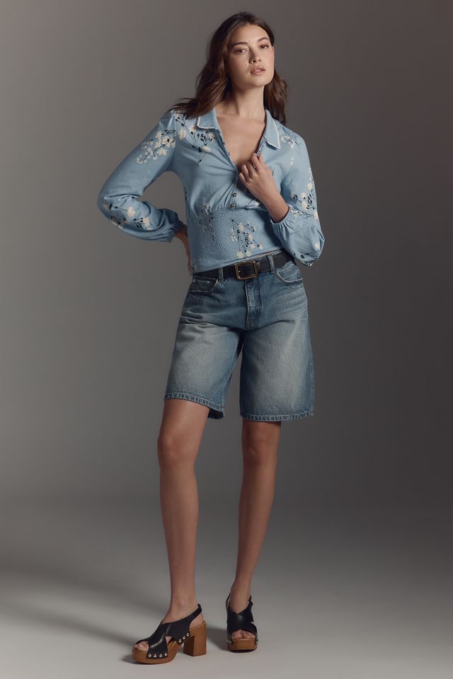Maeve Smocked Buttondown Top