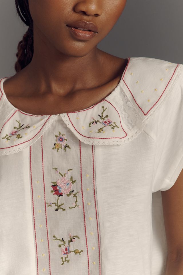 By Anthropologie Embellished Collared Top #3