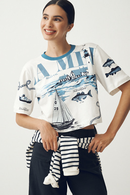 Shop Maeve The Corey Short-sleeve Boxy Tee By : Printed Souvenir Edition In White