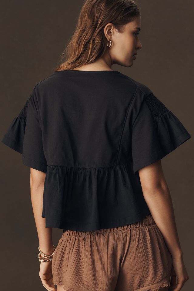 Maeve Short-Sleeve Embellished Swing Top #1