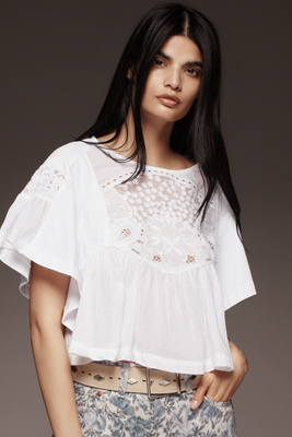 Shop Maeve Short-sleeve Embellished Swing Top In White