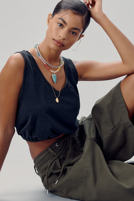 PILCRO V-NECK BUBBLE MUSCLE TANK TOP 
