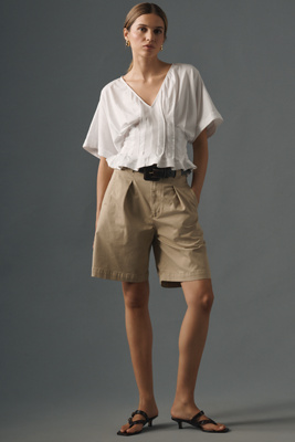 Dolman-Sleeve Pleated V-Neck Top