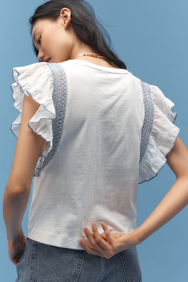 By Anthropologie Smocked Flutter-Sleeve Tee #1