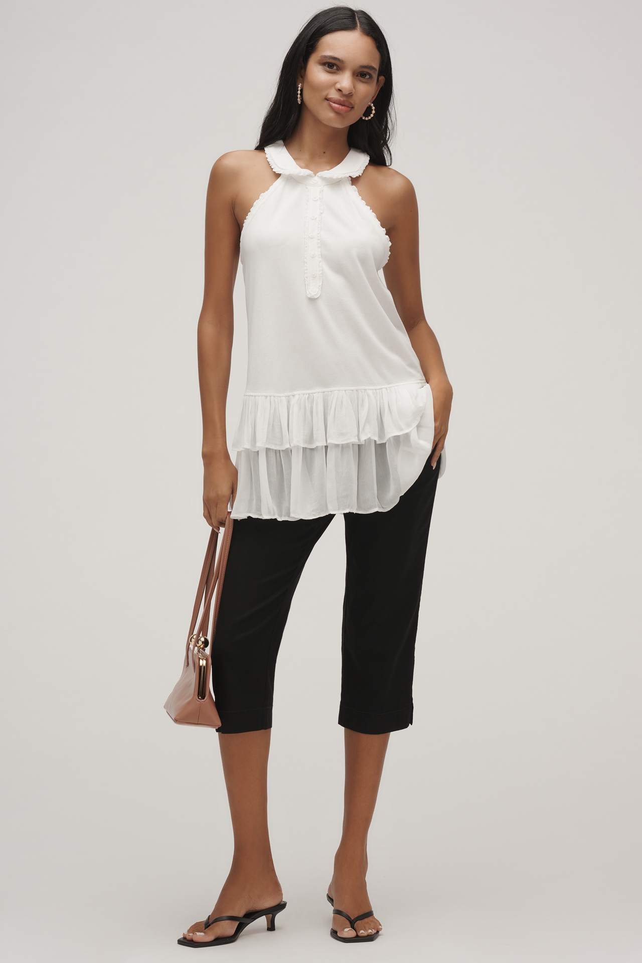 Maeve Collared Halter Ruffled Tunic Top