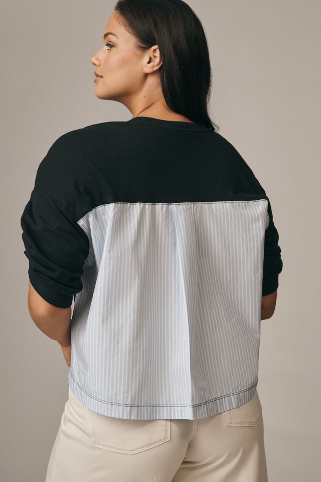 Maeve Woven & Knit Ruched-Sleeve Twofer Top #6