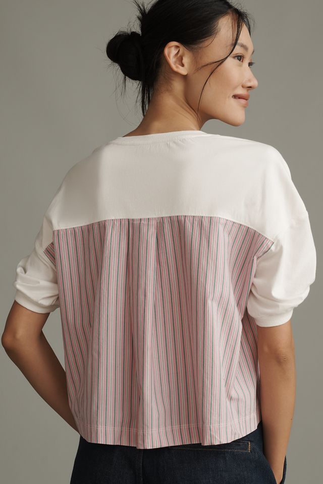Maeve Woven & Knit Ruched-Sleeve Twofer Top