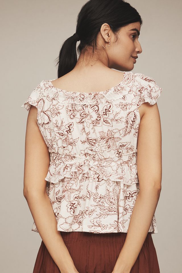 By Anthropologie Ruched Cap-Sleeve Top #2