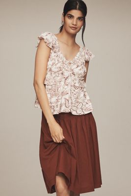 By Anthropologie Ruched Cap-Sleeve Top