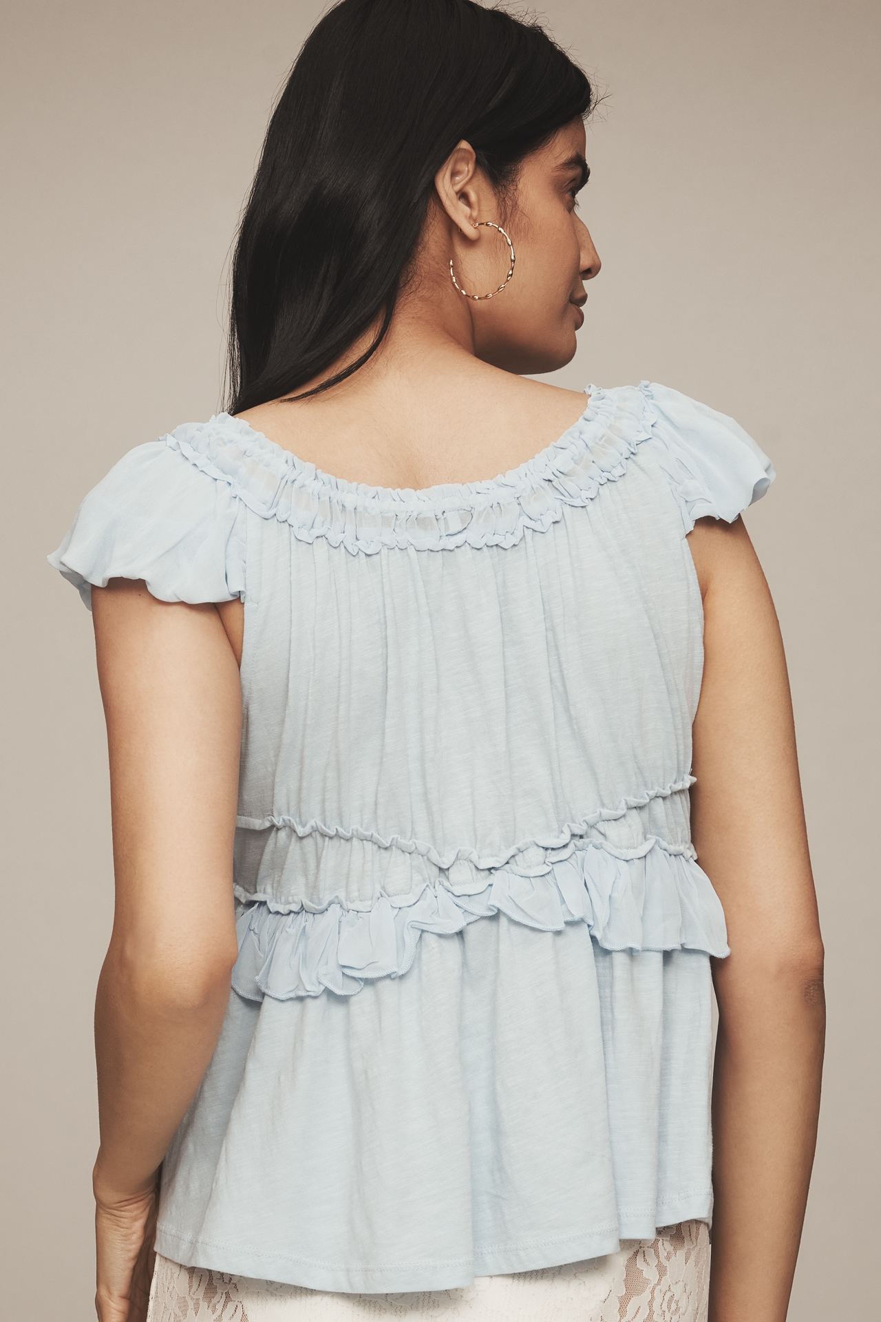 By Anthropologie Ruched Cap-Sleeve Top
