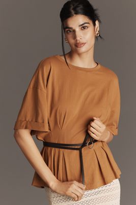 By Anthropologie Short-Sleeve Pleated Peplum Tee