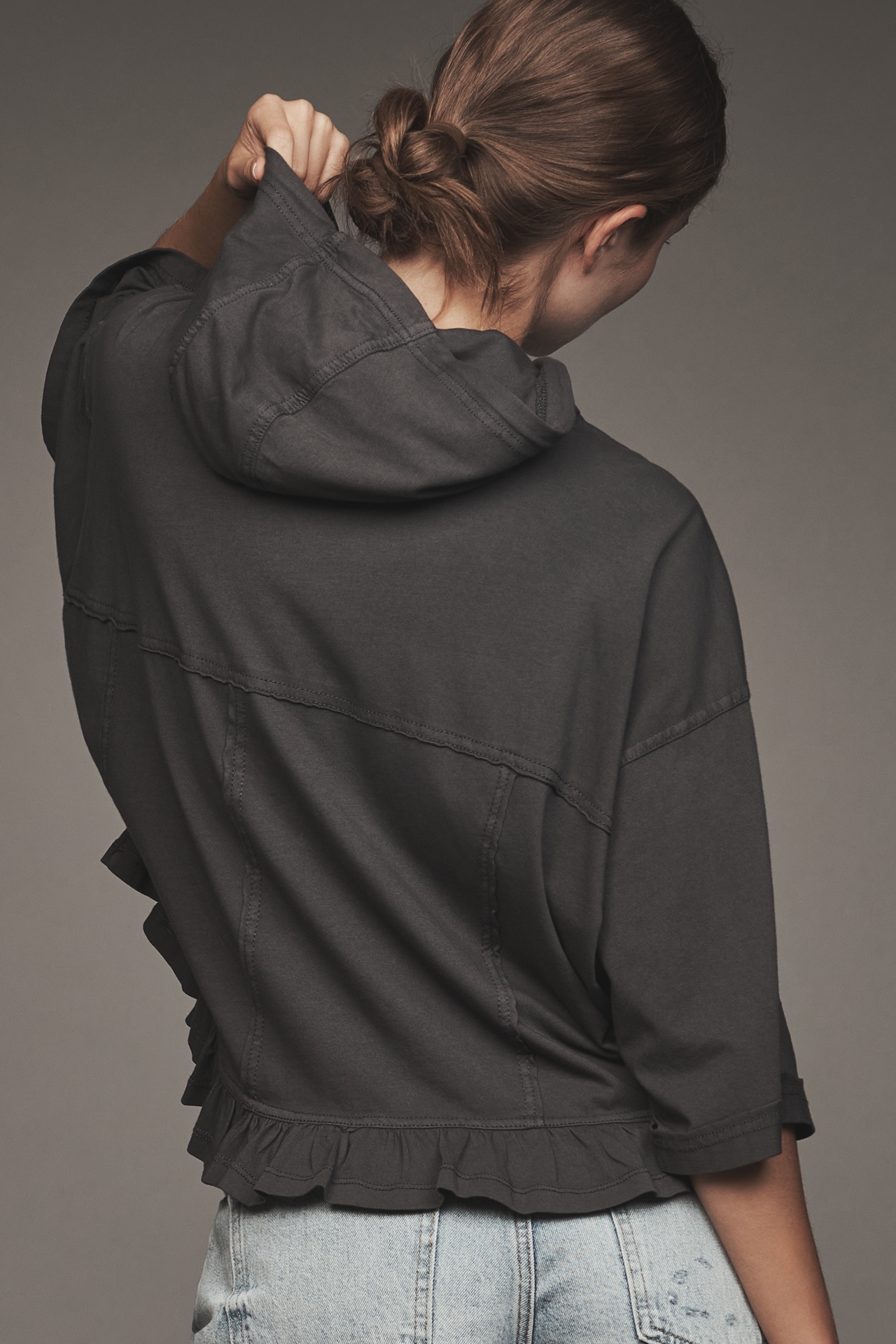 Pilcro Ruffled Hooded Top
