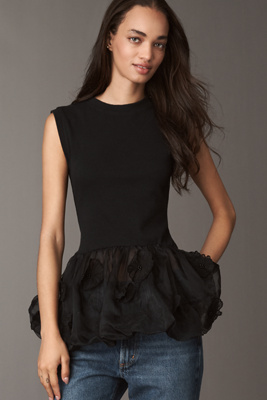 By Anthropologie 3d Floral Peplum Top In Black