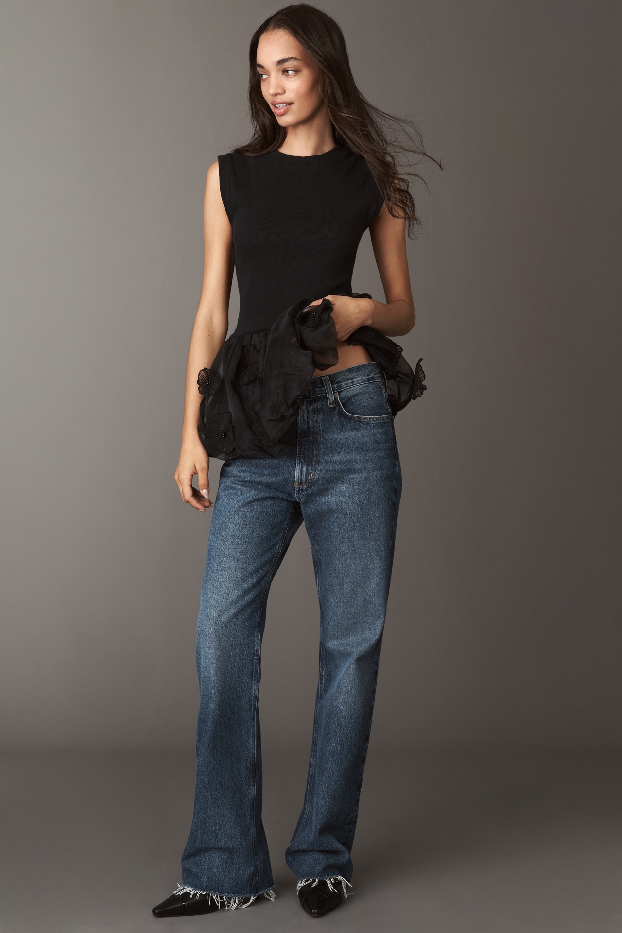 By Anthropologie 3D Floral Peplum Top