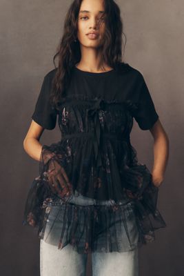 By Anthropologie Tiered Bow Tulle T-Shirt