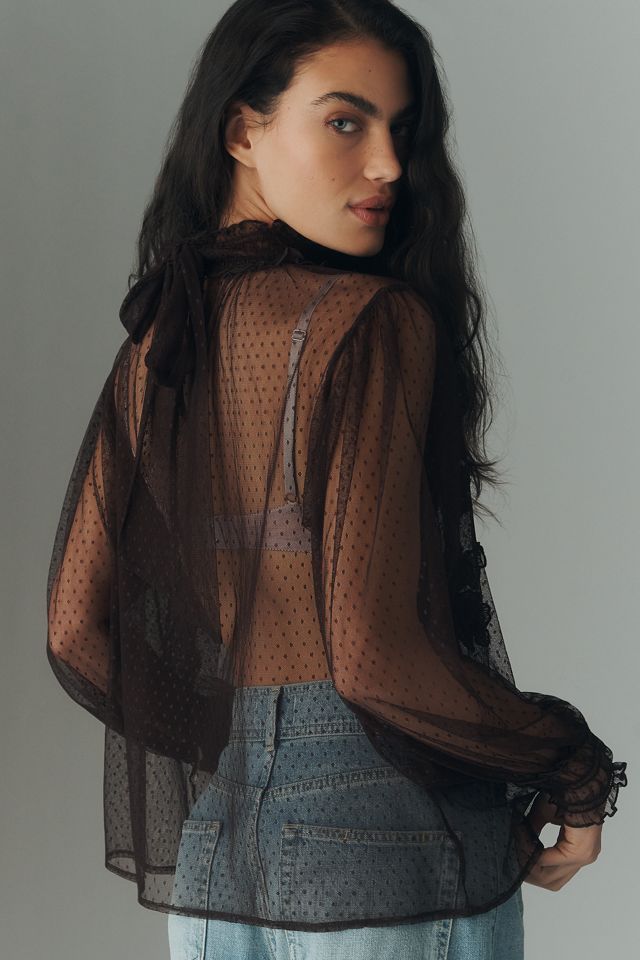 By Anthropologie 3D Butterfly Sheer Blouse #2