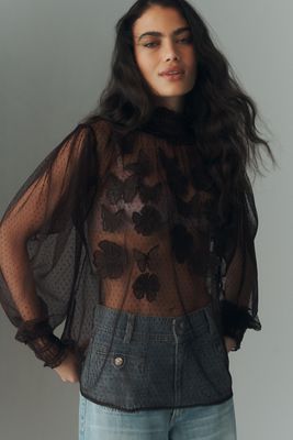 By Anthropologie 3D Butterfly Sheer Blouse