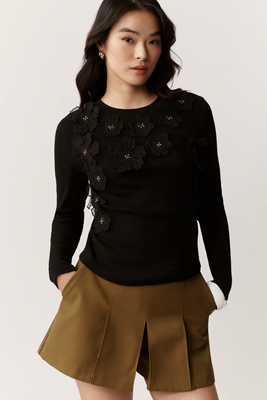 By Anthropologie 3D Floral Crew-Neck Sweater