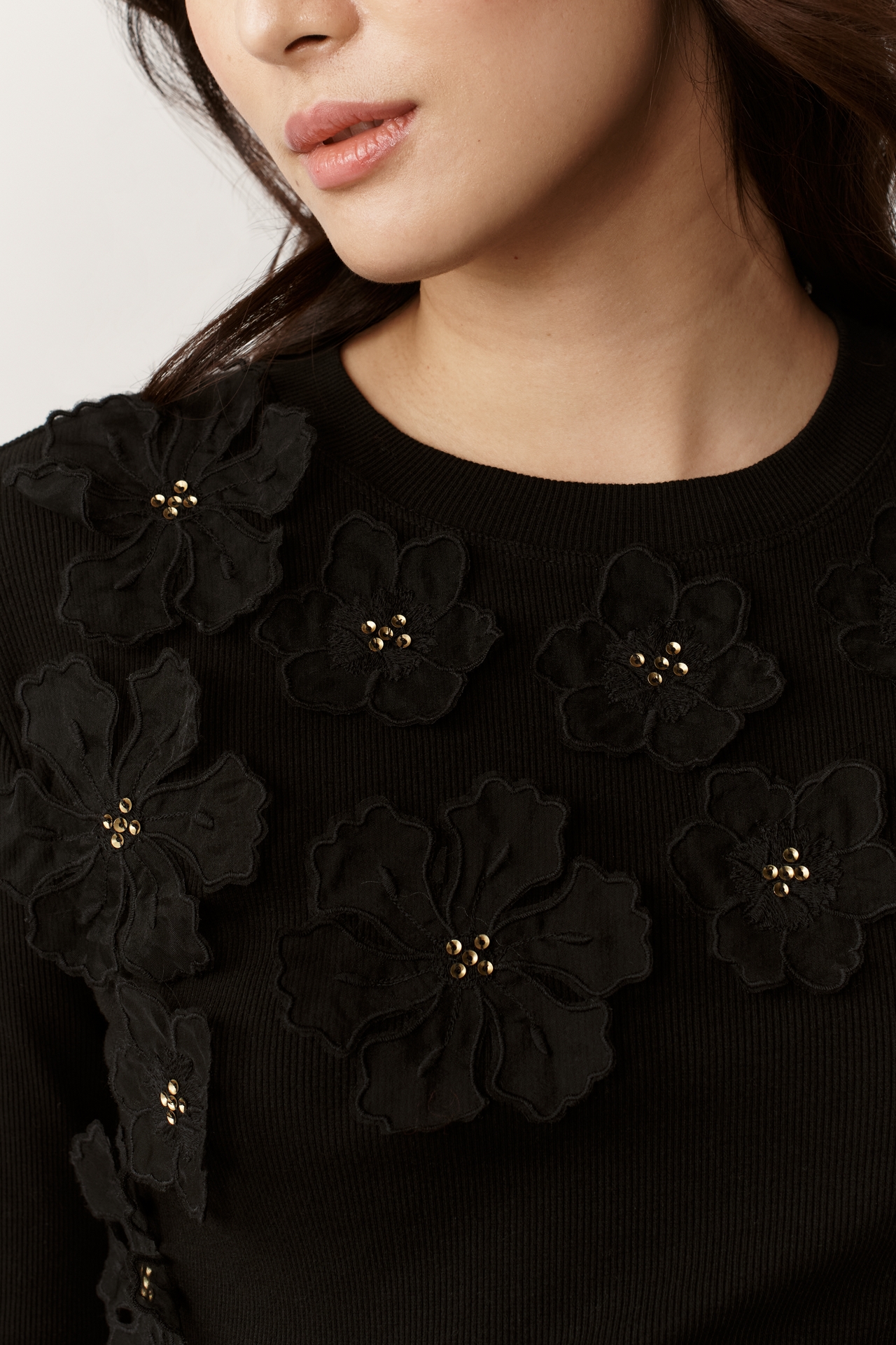 By Anthropologie 3D Floral Crew-Neck Sweater