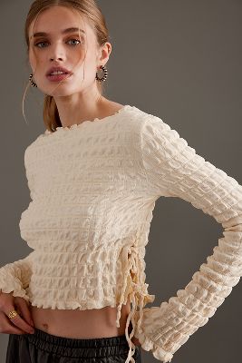 Shop By Anthropologie Textured Long-sleeve Top In White