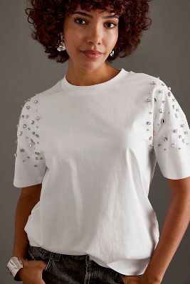 Shop By Anthropologie Rhinestone-embellished T-shirt In White