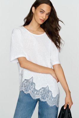 RAISONNEL 100% Cotton Asymmetric Lace Tee