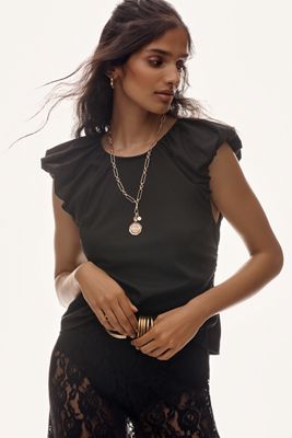 Pilcro Tiered Ruffle-Hem Ruched Tank Top