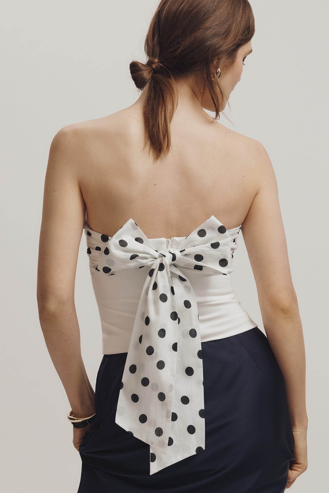 & Layered Strapless Corset Bow-Back Top