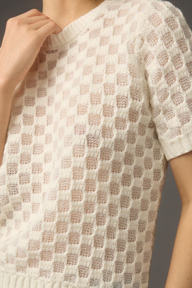 By Anthropologie Top de punto texturizado de manga corta con cuello redondo #1