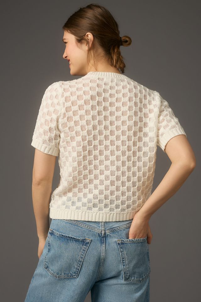 By Anthropologie Top de punto texturizado de manga corta con cuello redondo #2